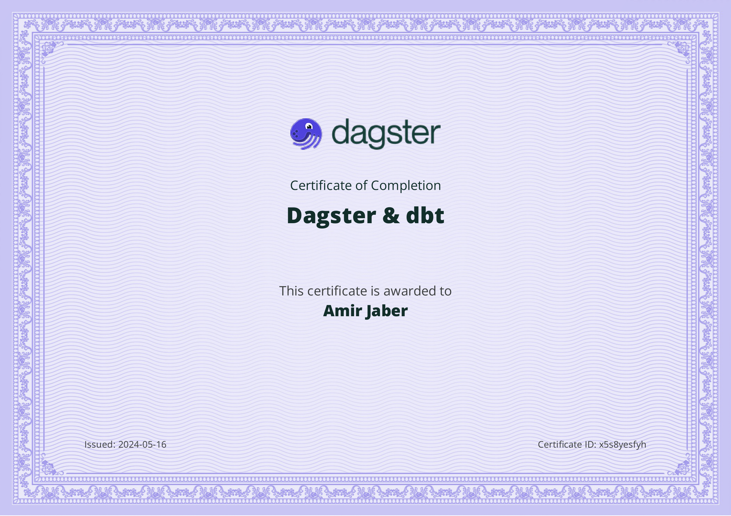 dagster & dbt certificate