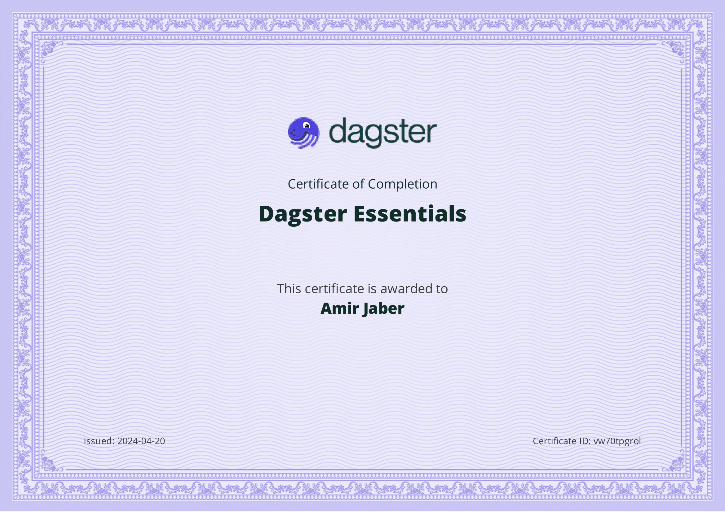 dagster essentials certificate