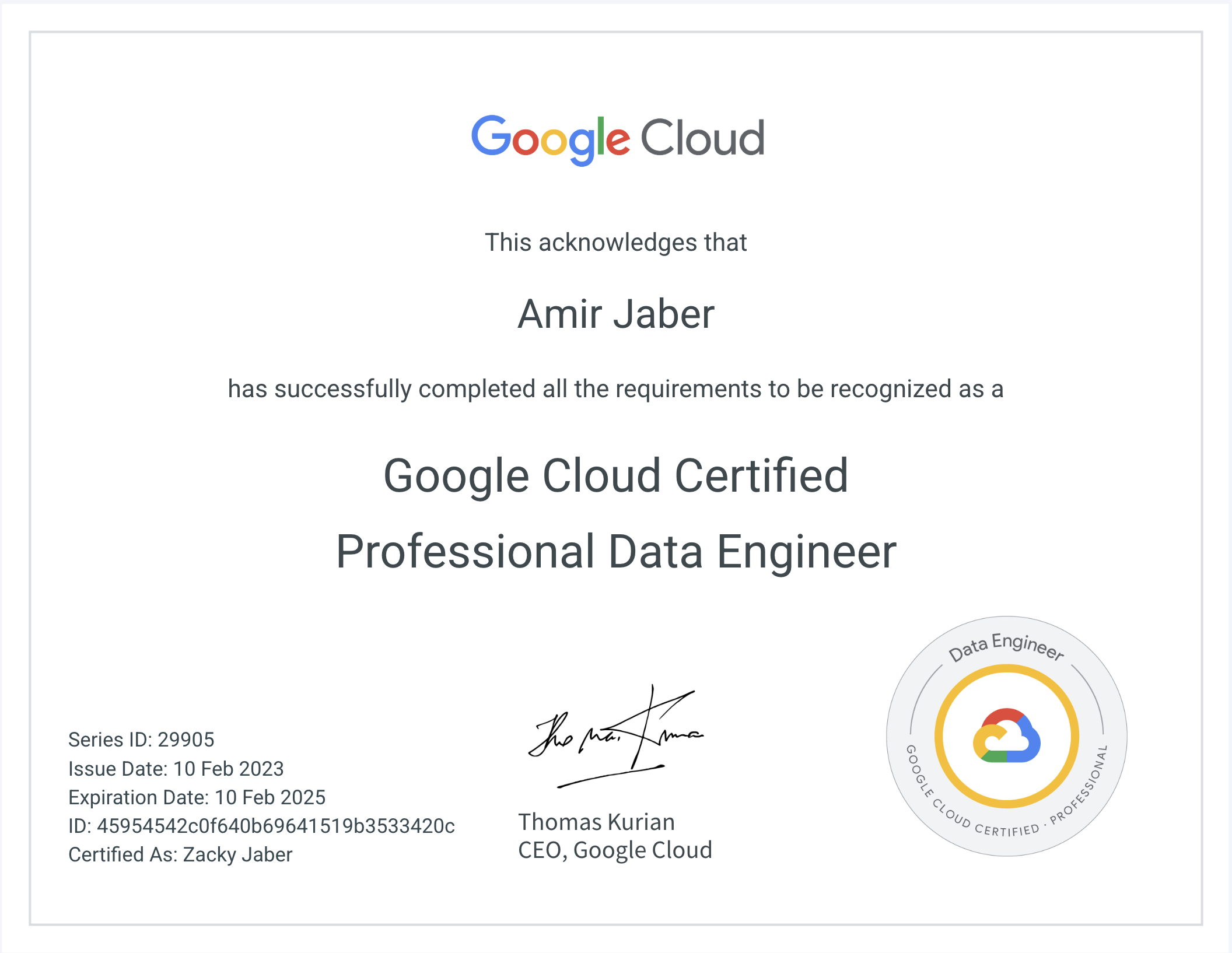 google cloud certified professional data engineer certificate