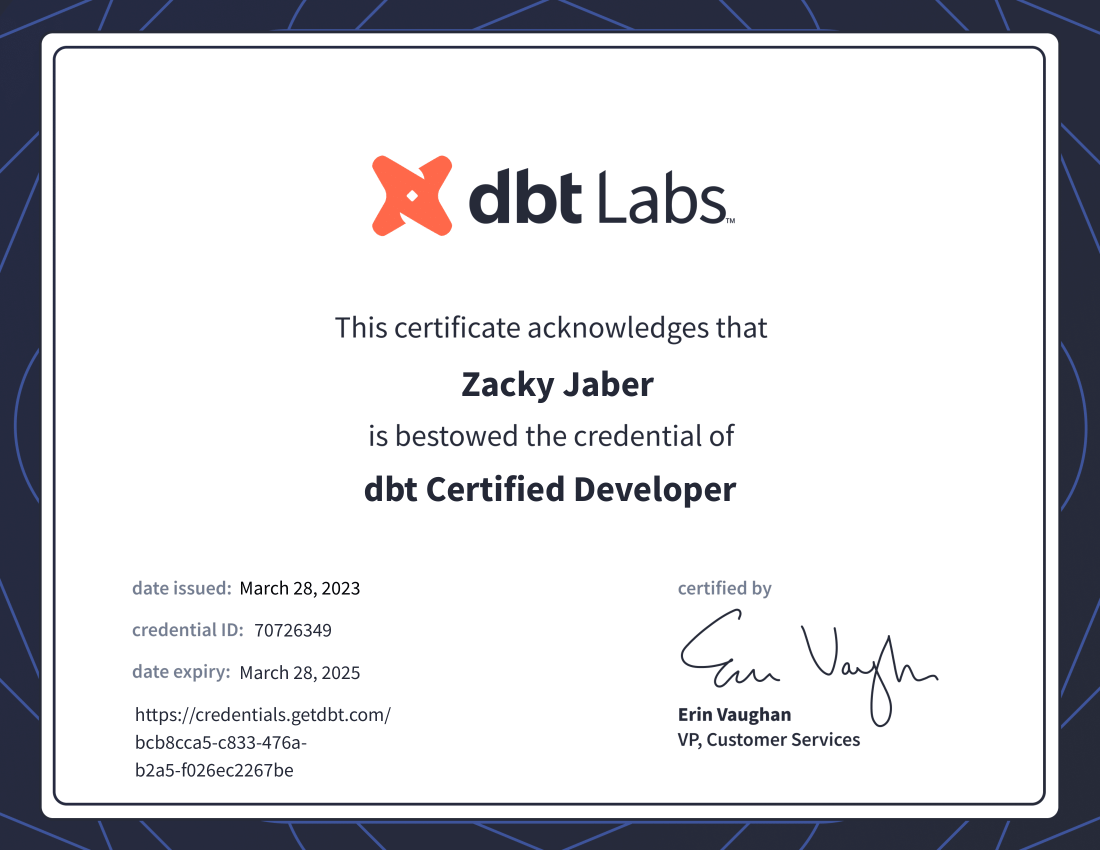 dbt certified developer certificate